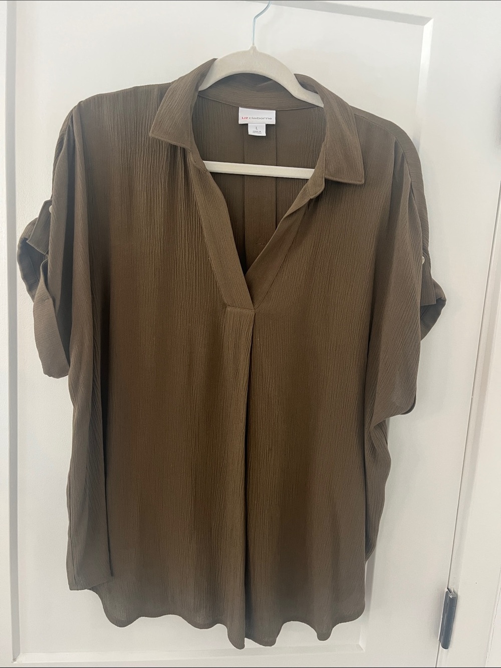 Liz Claiborne Olive Button-Front V-Neck Tunic